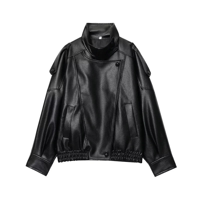 Women's Jacket 2026 New Fashion Spring Long Sleeve Motorcycle Style Jacket Dark Chocolate Color Personality Chic Ladies Outwear