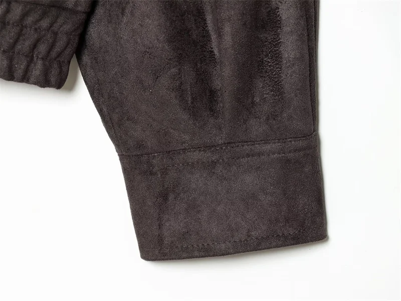Women's Jacket 2026 New Fashion Spring Long Sleeve Motorcycle Style Jacket Dark Chocolate Color Personality Chic Ladies Outwear