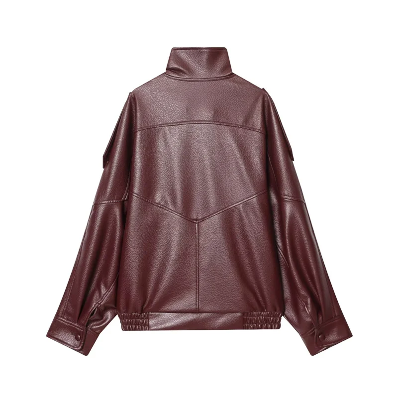 Women's Jacket 2026 New Fashion Spring Long Sleeve Motorcycle Style Jacket Dark Chocolate Color Personality Chic Ladies Outwear