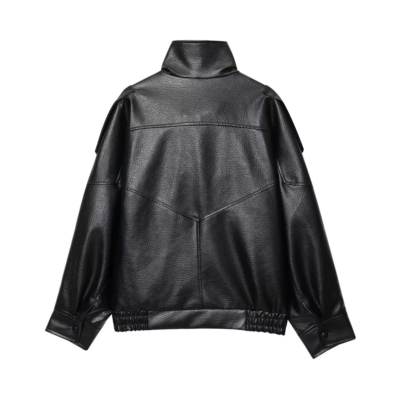 Women's Jacket 2026 New Fashion Spring Long Sleeve Motorcycle Style Jacket Dark Chocolate Color Personality Chic Ladies Outwear