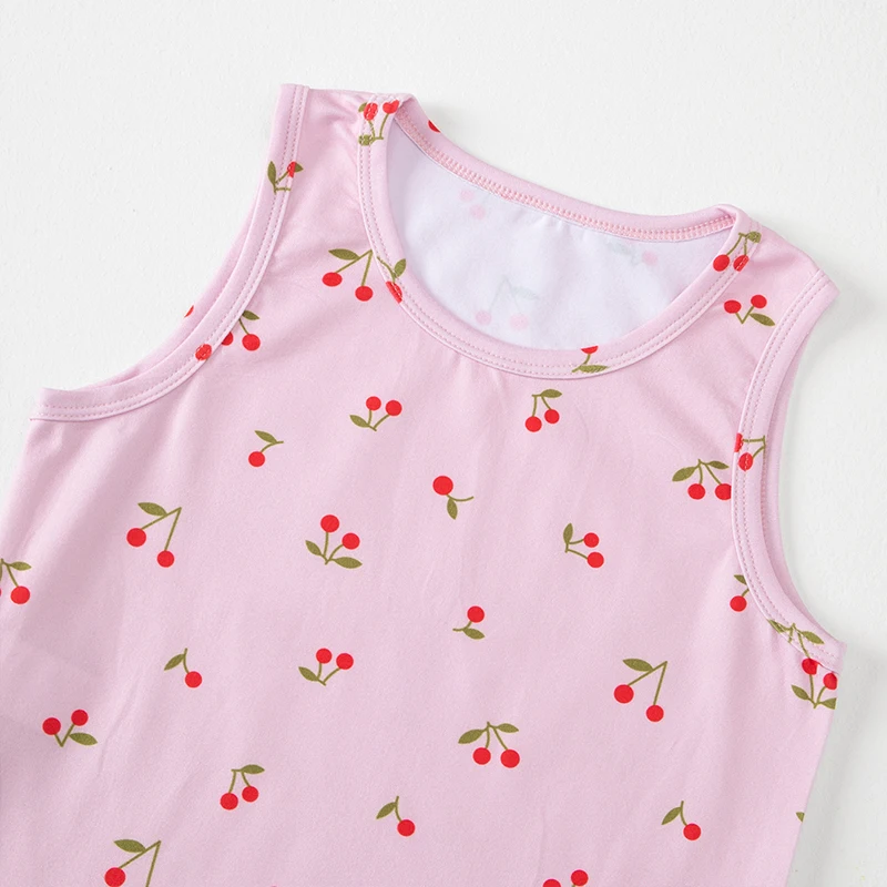 4-Piece Set of Girls' Four Season Comfortable Versatile Vest, Cute Printed Top, Children's Casual Sleeveless T-Shirt, Base Shirt