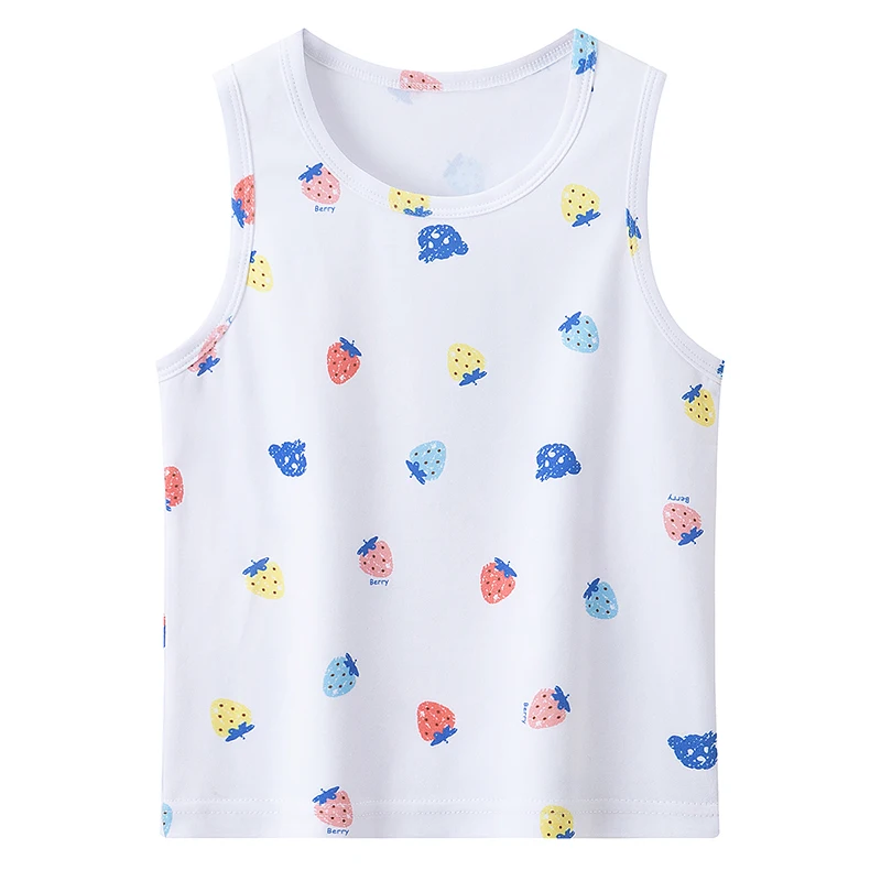 4-Piece Set of Girls' Four Season Comfortable Versatile Vest, Cute Printed Top, Children's Casual Sleeveless T-Shirt, Base Shirt
