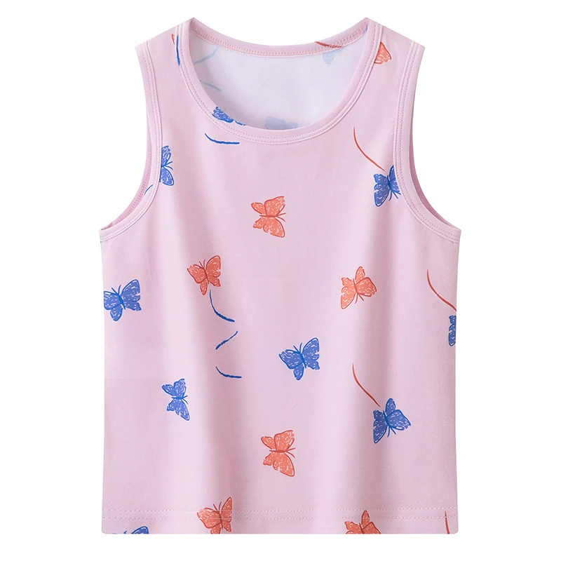 4-Piece Set of Girls' Four Season Comfortable Versatile Vest, Cute Printed Top, Children's Casual Sleeveless T-Shirt, Base Shirt