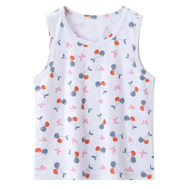 4-Piece Set of Girls' Four Season Comfortable Versatile Vest, Cute Printed Top, Children's Casual Sleeveless T-Shirt, Base Shirt