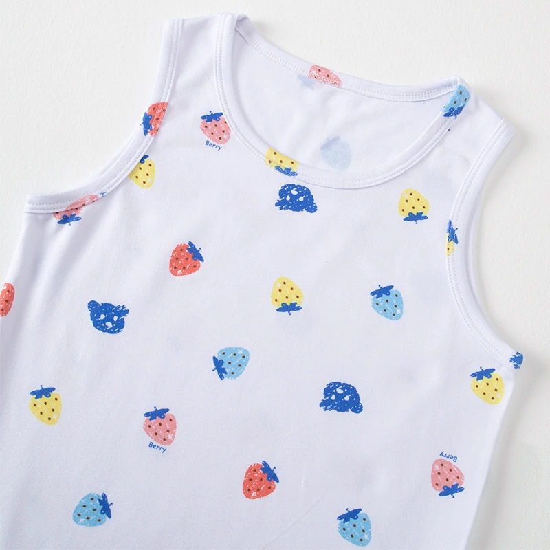 4-Piece Set of Girls' Four Season Comfortable Versatile Vest, Cute Printed Top, Children's Casual Sleeveless T-Shirt, Base Shirt