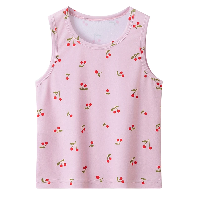 4-Piece Set of Girls' Four Season Comfortable Versatile Vest, Cute Printed Top, Children's Casual Sleeveless T-Shirt, Base Shirt