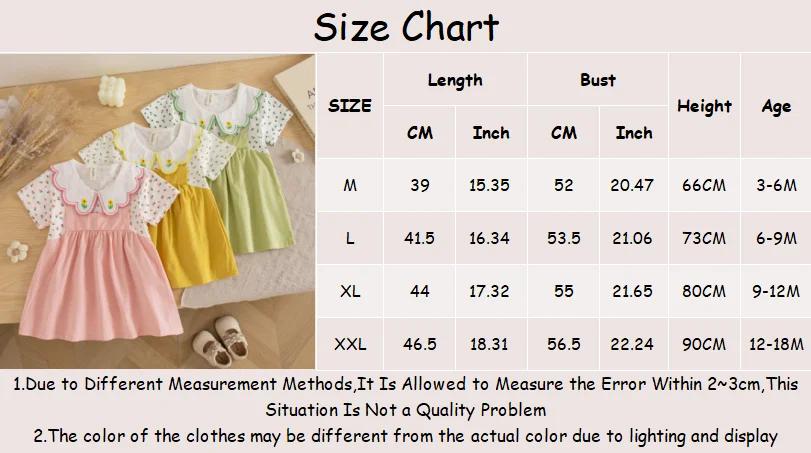 Baby Girl Dress Summer Cotton Flower Collar Short Sleeved Girls Dresses Cartoon Cute Casual Baby Girl Clothing