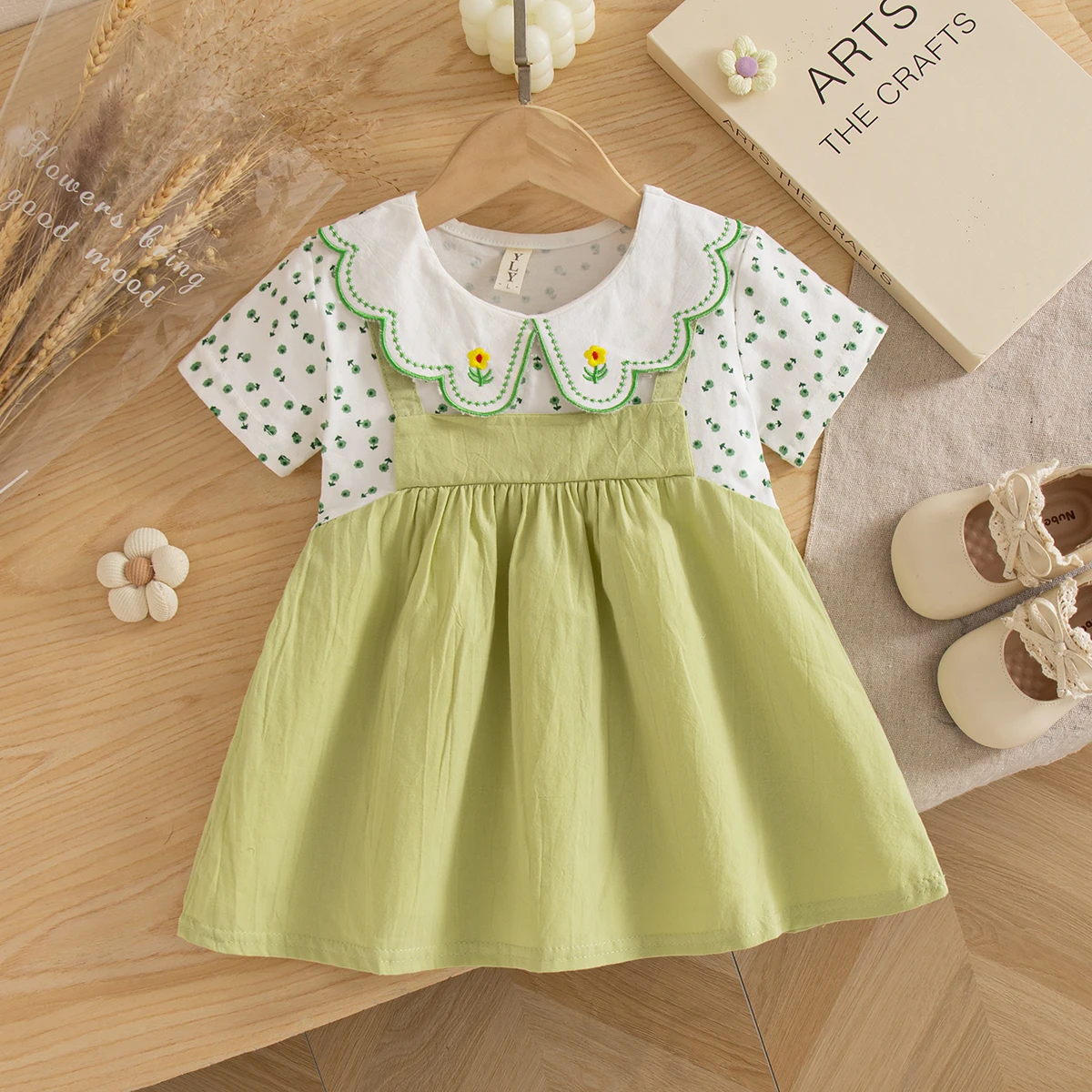Baby Girl Dress Summer Cotton Flower Collar Short Sleeved Girls Dresses Cartoon Cute Casual Baby Girl Clothing