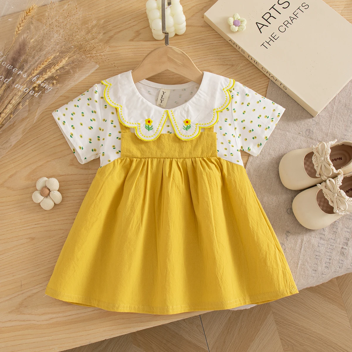 Baby Girl Dress Summer Cotton Flower Collar Short Sleeved Girls Dresses Cartoon Cute Casual Baby Girl Clothing
