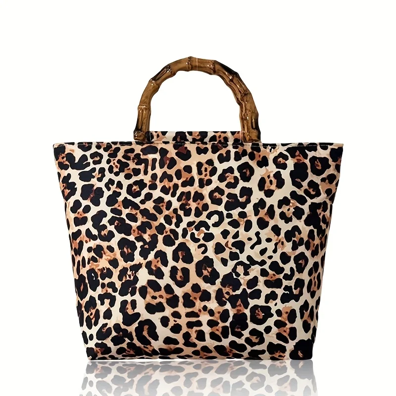 Fashion Leopard Print Women's Tote Handbag, High-Quality Bamboo Handle Design, Ins-Style Women's Winter Handbag