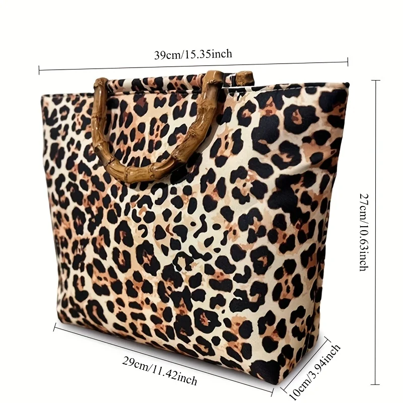 Fashion Leopard Print Women's Tote Handbag, High-Quality Bamboo Handle Design, Ins-Style Women's Winter Handbag