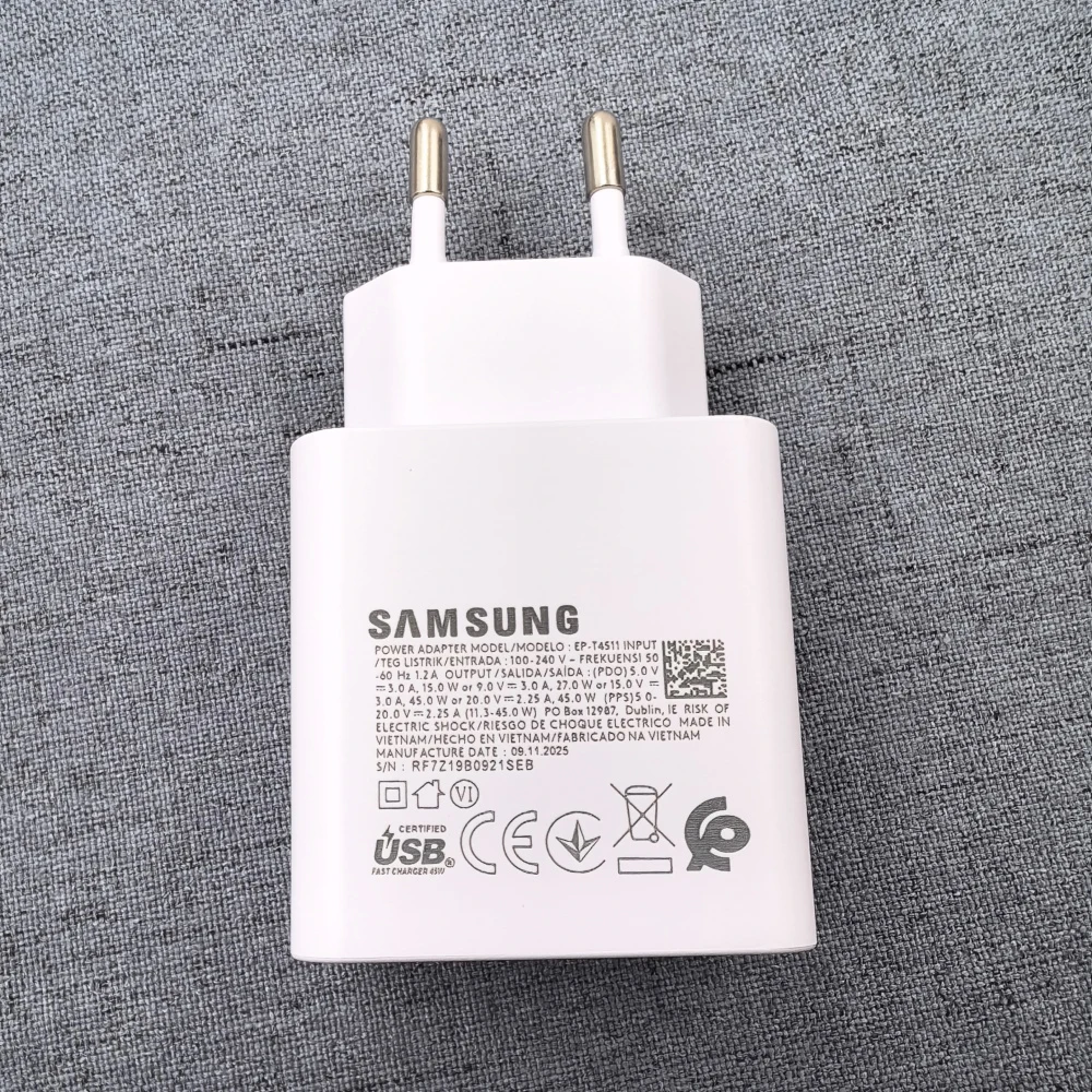 Samsung 45w Charger EU Super Fast Charge Adapter EP-T4511 For Galaxy S26 S25 S24 S23 Plus Ultra A55 M55 Flip Fold 7 8 & 5A Cable