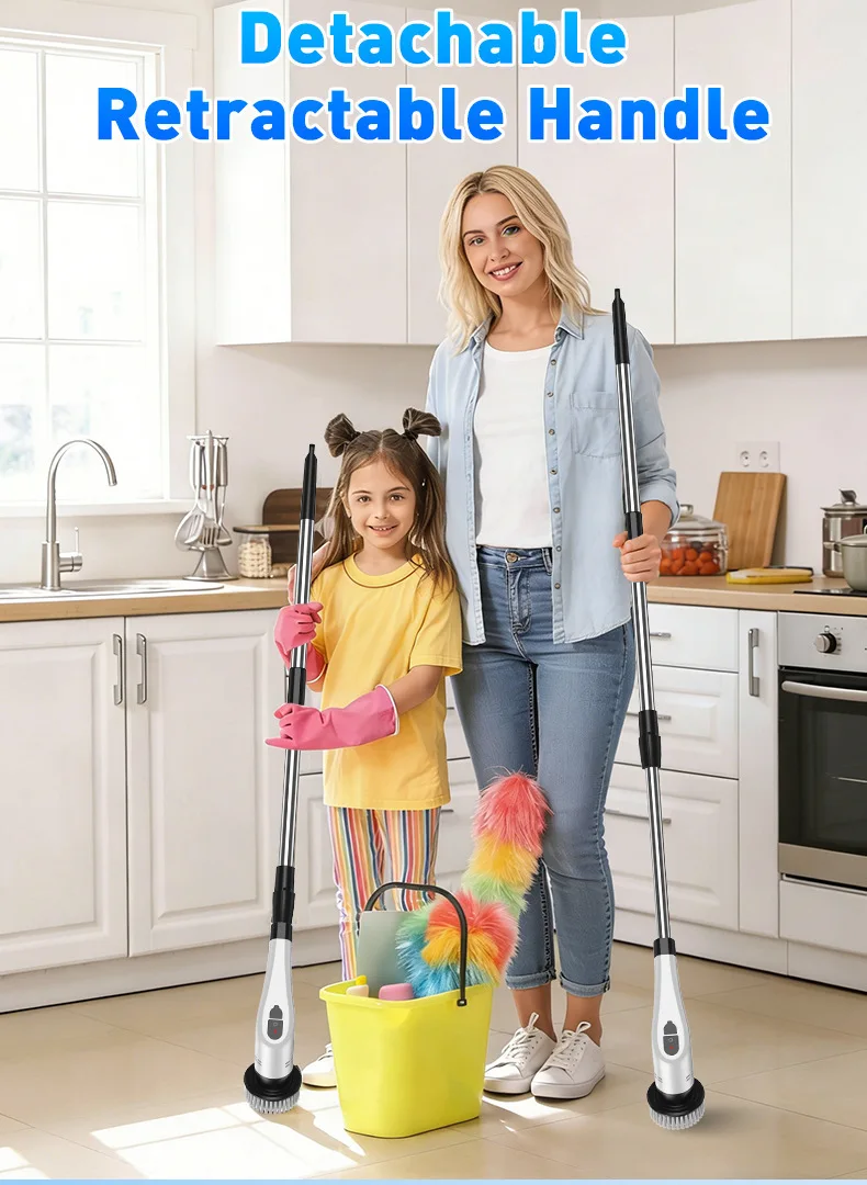 TINSOL 12 in 1 Electric Cleaning Brush with Telescopic Handle, Multifunctional Household Floor and Kitchen Cleaning Tool
