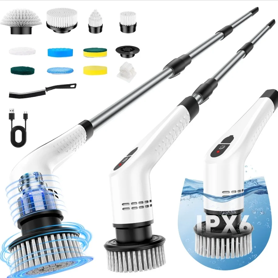 TINSOL 12 in 1 Electric Cleaning Brush with Telescopic Handle, Multifunctional Household Floor and Kitchen Cleaning Tool