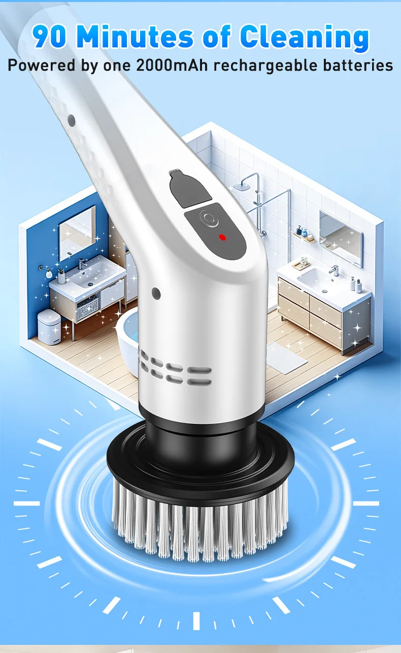 TINSOL 12 in 1 Electric Cleaning Brush with Telescopic Handle, Multifunctional Household Floor and Kitchen Cleaning Tool