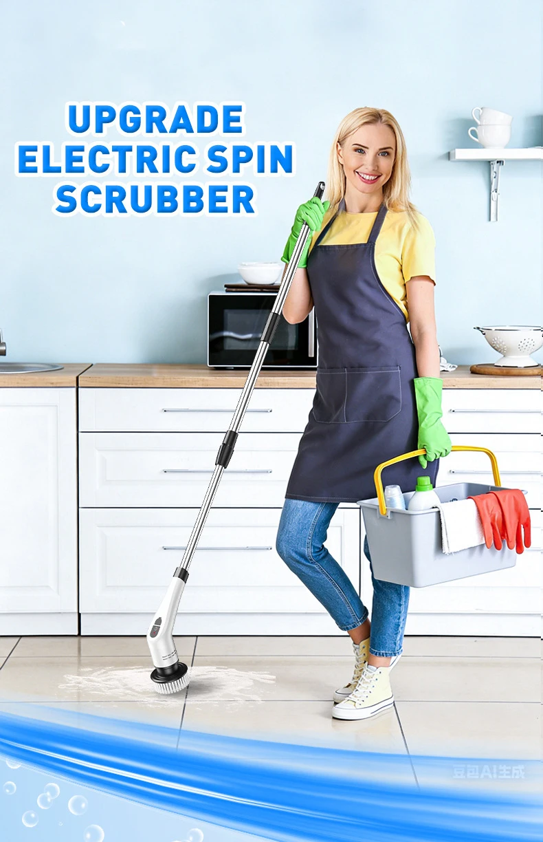TINSOL 12 in 1 Electric Cleaning Brush with Telescopic Handle, Multifunctional Household Floor and Kitchen Cleaning Tool