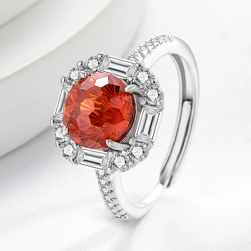 925 Sterling Silver Light Luxury Elegant Dahlia Cut High Carbon Diamond Sugar Cube Ring Women's Jewelry