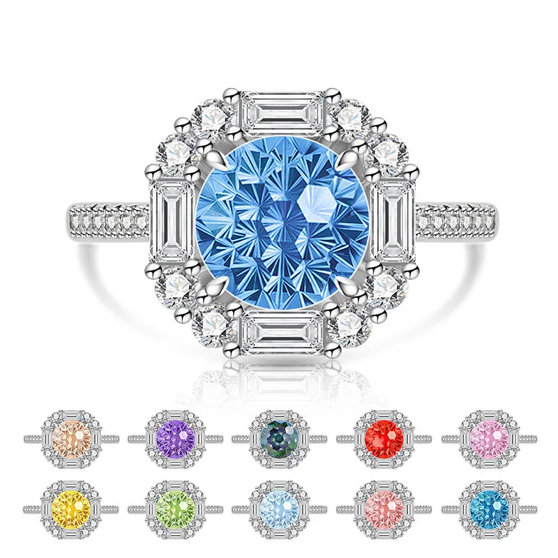 925 Sterling Silver Light Luxury Elegant Dahlia Cut High Carbon Diamond Sugar Cube Ring Women's Jewelry