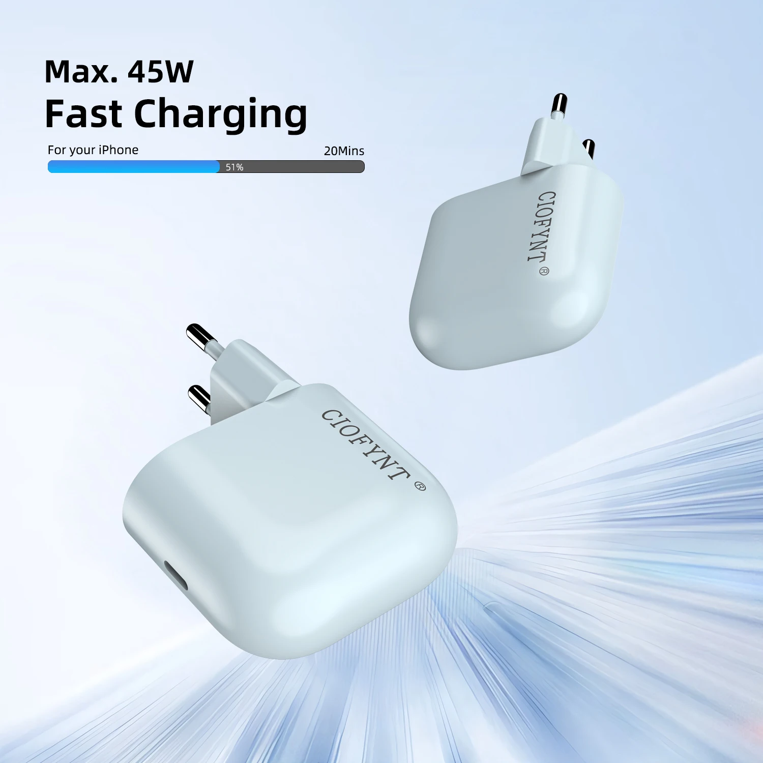 45W GaN PD Fast Charger, Single USB-C Port Mini Wall Charger for iPhone, Samsung Galaxy, Full Series Xiaomi & More