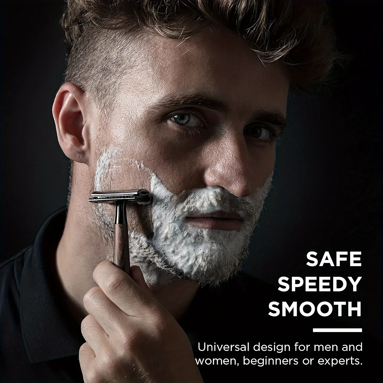 1set Professional Men's Double Edge Safety Razor, Faux Wood Texture Zinc Alloy Handle Razor with 5 Swiss Stainless Steel Blades