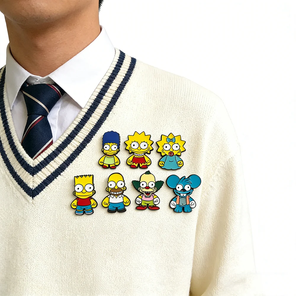 7pcs the Simpsons Enamel Pin Set - Homer J. Simpson Marge Bart Lisa Krusty the Clown - Comedy Animation Badges for Backpack