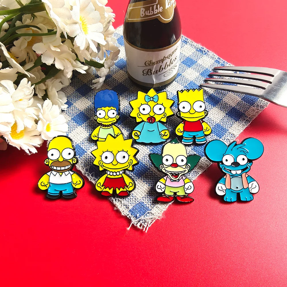 7pcs the Simpsons Enamel Pin Set - Homer J. Simpson Marge Bart Lisa Krusty the Clown - Comedy Animation Badges for Backpack