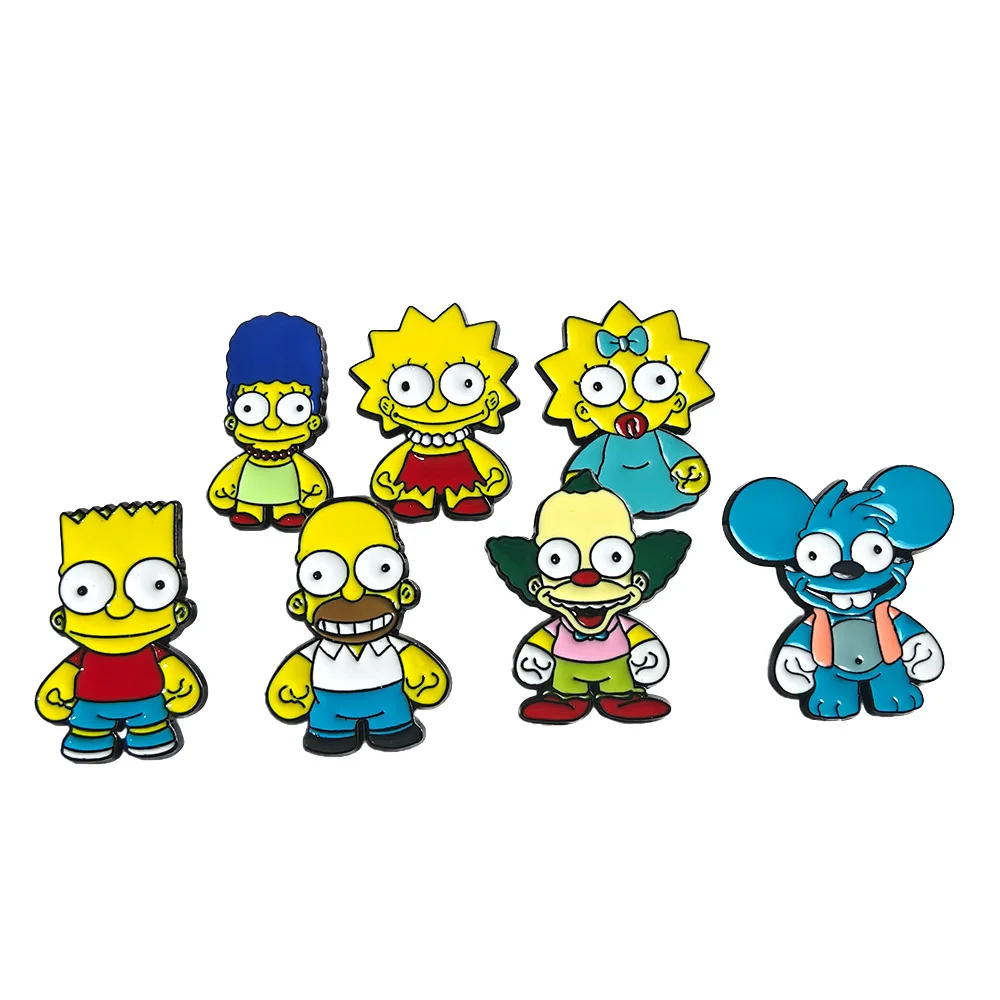 7pcs the Simpsons Enamel Pin Set - Homer J. Simpson Marge Bart Lisa Krusty the Clown - Comedy Animation Badges for Backpack
