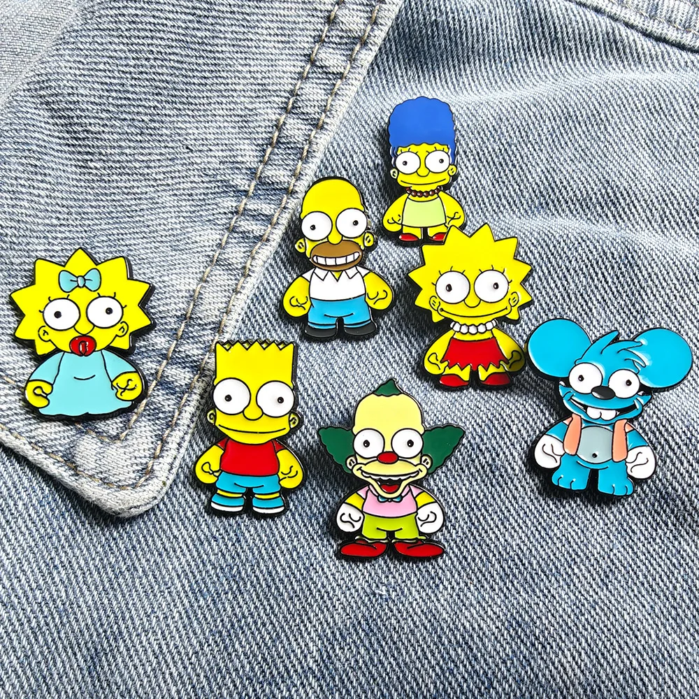 7pcs the Simpsons Enamel Pin Set - Homer J. Simpson Marge Bart Lisa Krusty the Clown - Comedy Animation Badges for Backpack