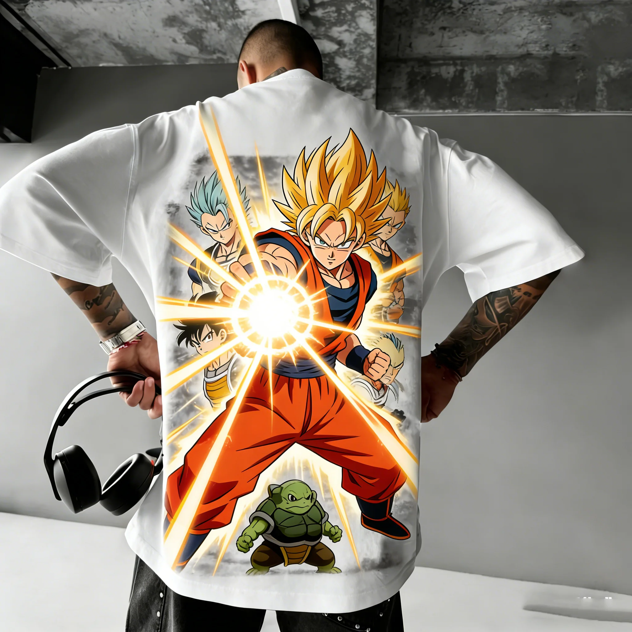 2026 Summer Dragon Ball Retro Pure Cotton Fitness T-shirt Men's Oversized Short-sleeved Family Unisex Children's Casual Shirt