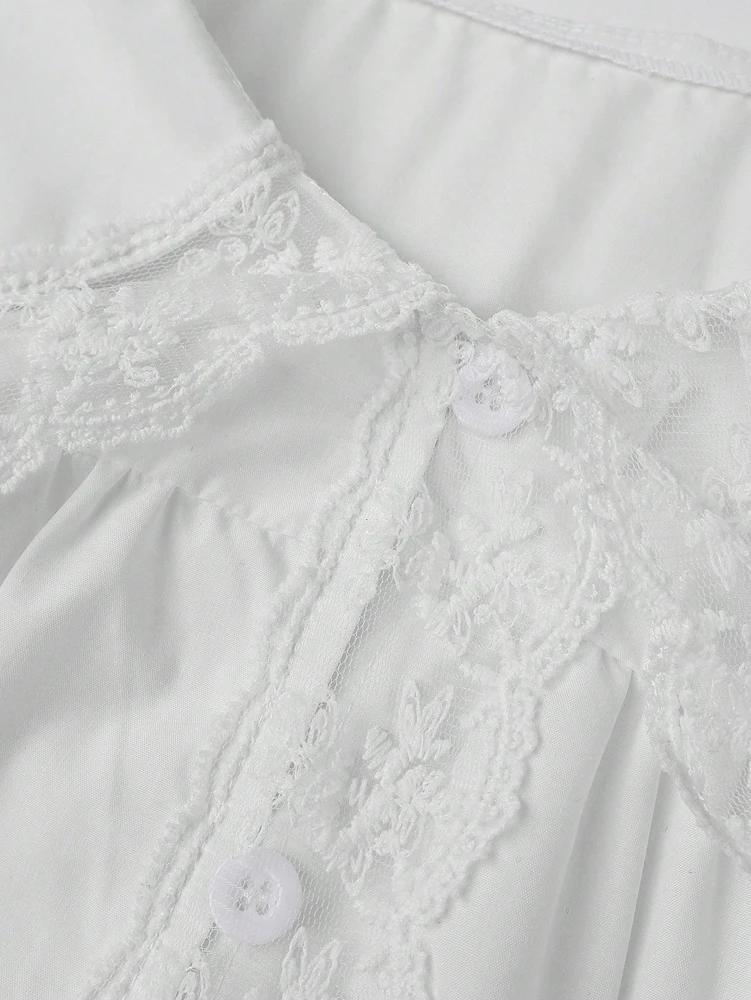 Women's Doll Collar Lace Trim Blouse, Loose Casual Long Sleeve Shirt, Sweet Ruffle Collar Top for Spring & Summer