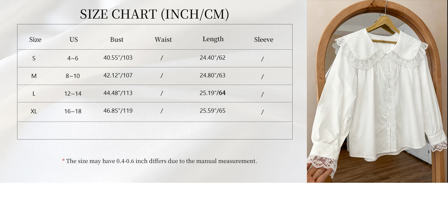 Women's Doll Collar Lace Trim Blouse, Loose Casual Long Sleeve Shirt, Sweet Ruffle Collar Top for Spring & Summer