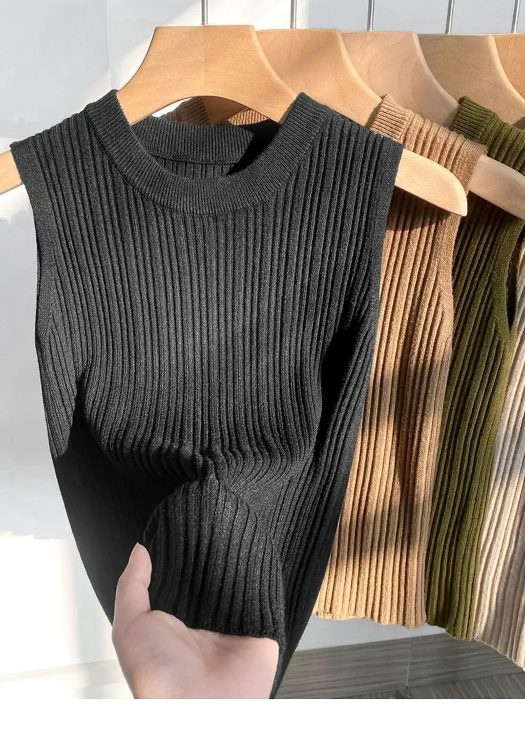 2026 Women Top Korea Knitted Vests O-neck Solid Tank Blusas Y2K Summer Fashion Female Sleeveless Casual Thin Tops