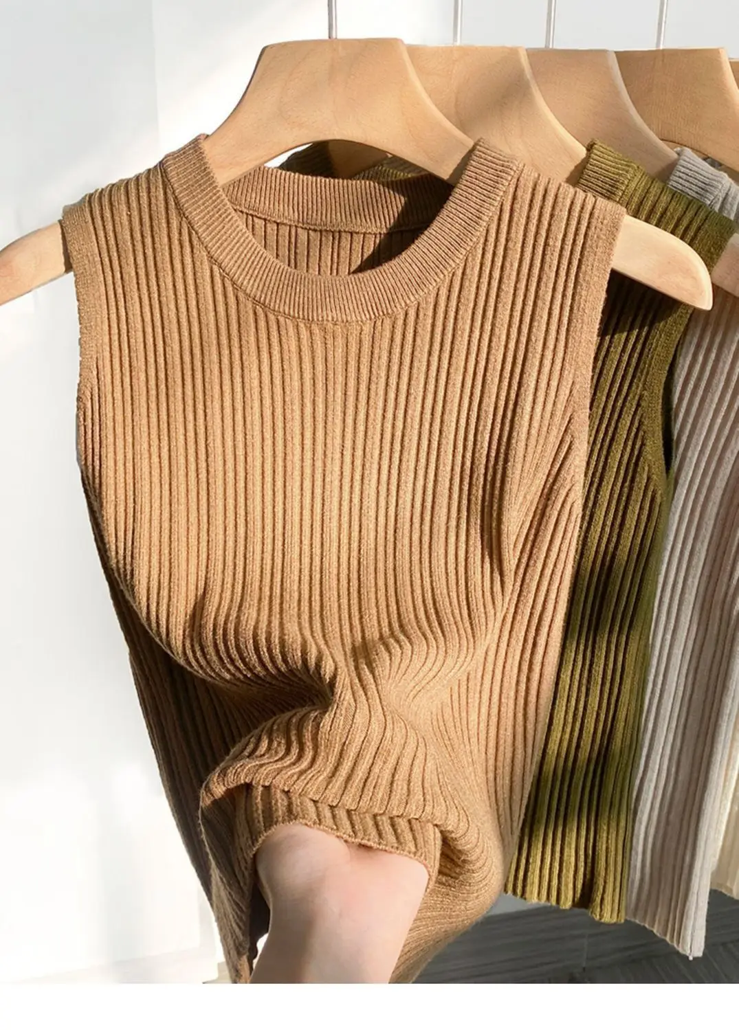 2026 Women Top Korea Knitted Vests O-neck Solid Tank Blusas Y2K Summer Fashion Female Sleeveless Casual Thin Tops