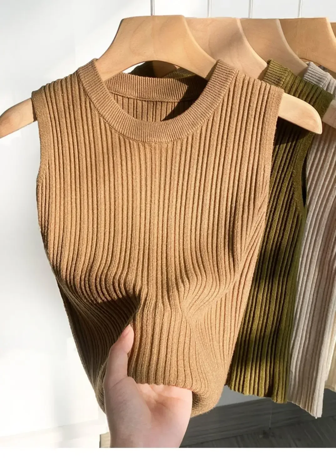 2026 Women Top Korea Knitted Vests O-neck Solid Tank Blusas Y2K Summer Fashion Female Sleeveless Casual Thin Tops