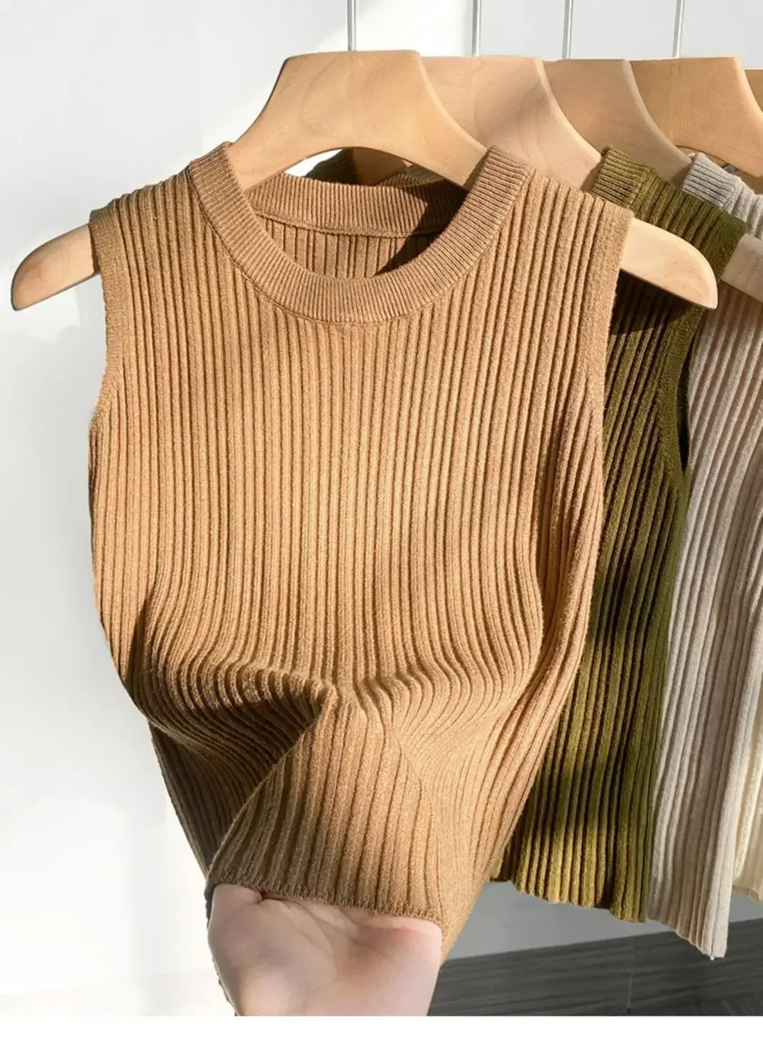 2026 Women Top Korea Knitted Vests O-neck Solid Tank Blusas Y2K Summer Fashion Female Sleeveless Casual Thin Tops