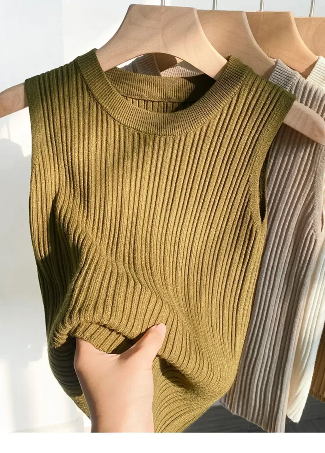 2026 Women Top Korea Knitted Vests O-neck Solid Tank Blusas Y2K Summer Fashion Female Sleeveless Casual Thin Tops