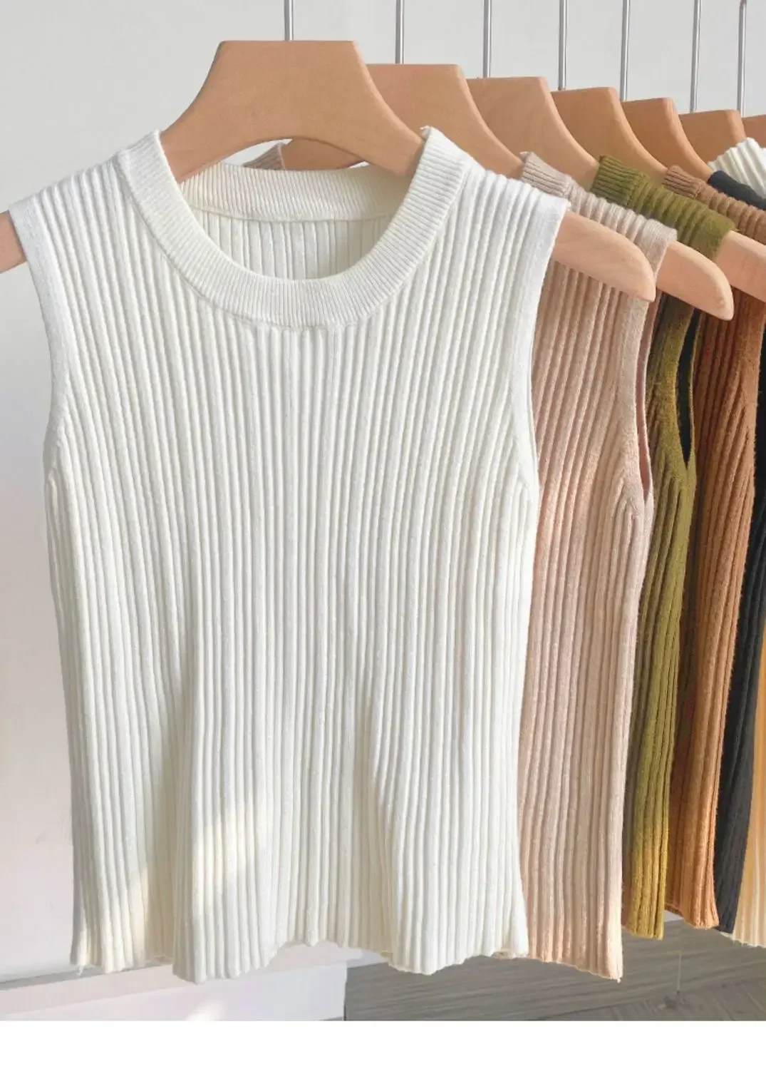 2026 Women Top Korea Knitted Vests O-neck Solid Tank Blusas Y2K Summer Fashion Female Sleeveless Casual Thin Tops
