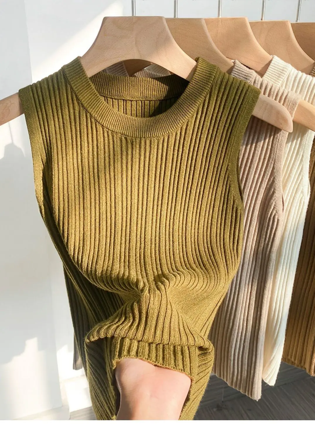 2026 Women Top Korea Knitted Vests O-neck Solid Tank Blusas Y2K Summer Fashion Female Sleeveless Casual Thin Tops