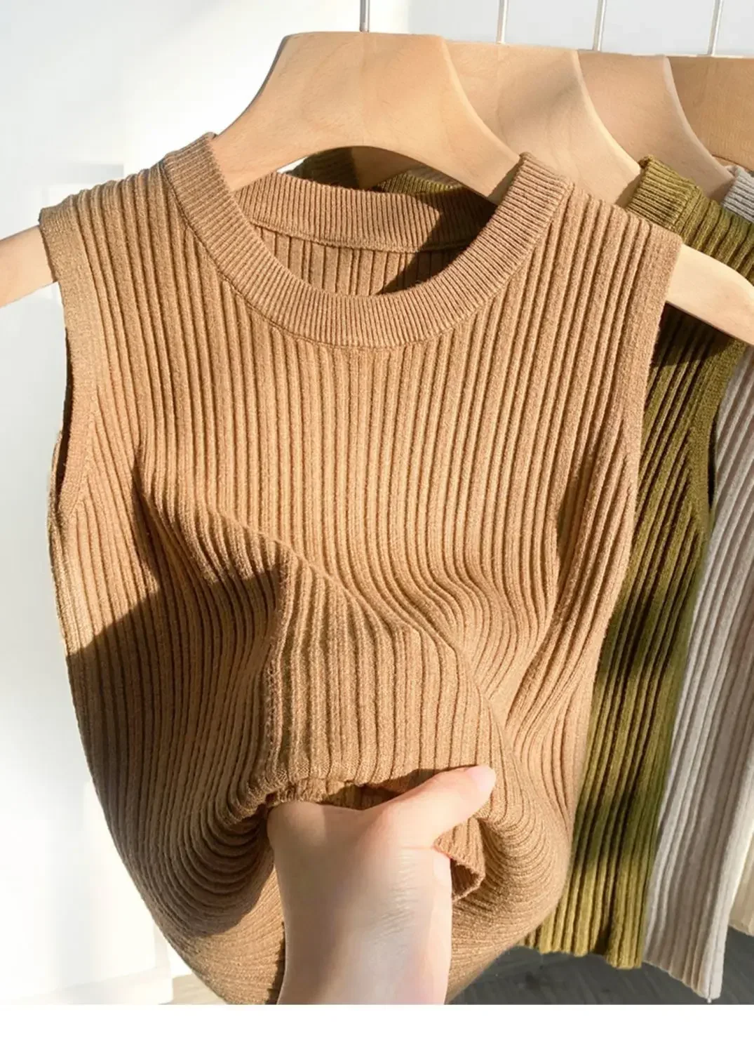 2026 Women Top Korea Knitted Vests O-neck Solid Tank Blusas Y2K Summer Fashion Female Sleeveless Casual Thin Tops