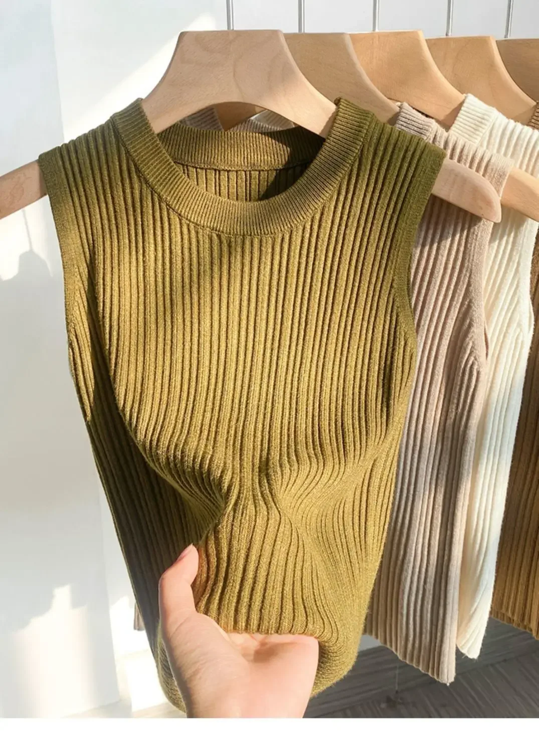 2026 Women Top Korea Knitted Vests O-neck Solid Tank Blusas Y2K Summer Fashion Female Sleeveless Casual Thin Tops