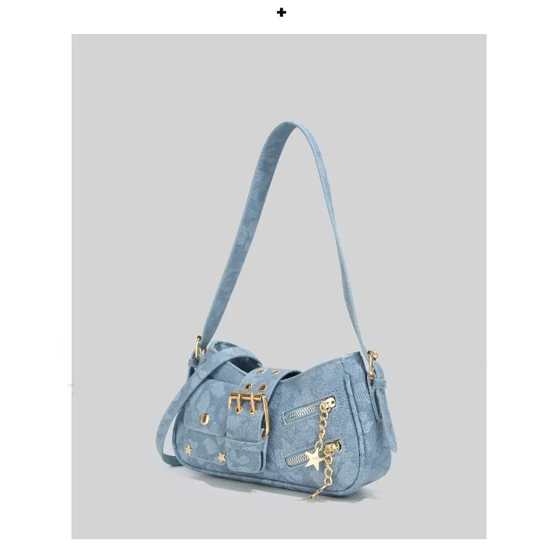 2026 New CEEKAY Denim Shoulder Bag, Y2K Style Hobo Bag with Belt Buckle Decor, Casual Underarm Bag for Women Trendy Denim Tote