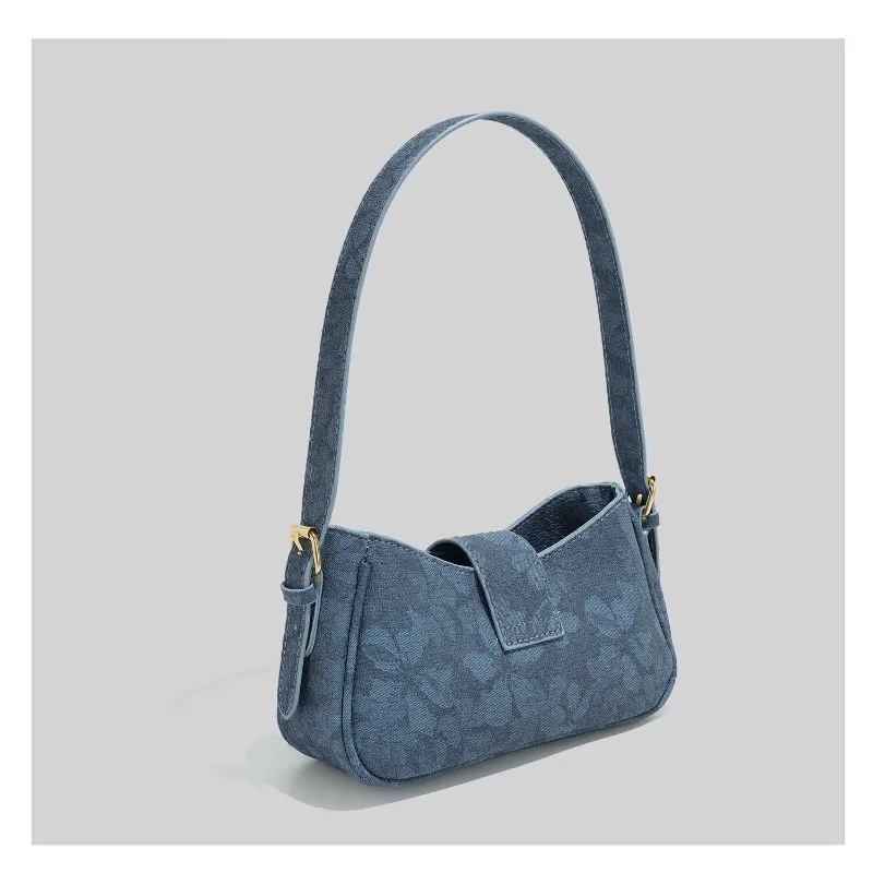 2026 New CEEKAY Denim Shoulder Bag, Y2K Style Hobo Bag with Belt Buckle Decor, Casual Underarm Bag for Women Trendy Denim Tote