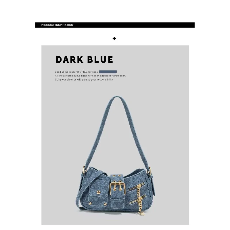 2026 New CEEKAY Denim Shoulder Bag, Y2K Style Hobo Bag with Belt Buckle Decor, Casual Underarm Bag for Women Trendy Denim Tote