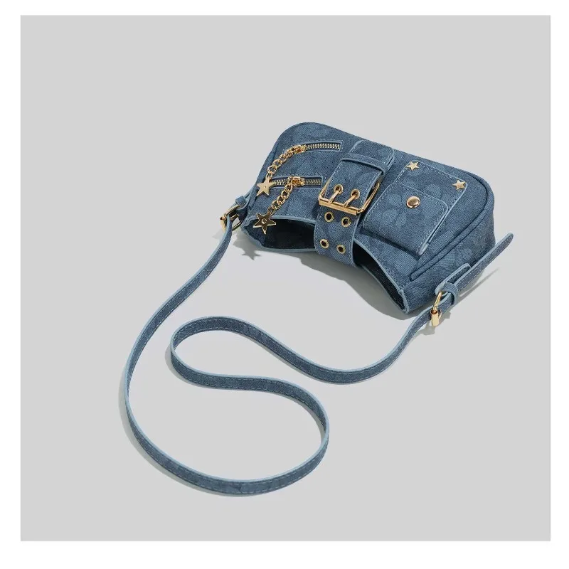 2026 New CEEKAY Denim Shoulder Bag, Y2K Style Hobo Bag with Belt Buckle Decor, Casual Underarm Bag for Women Trendy Denim Tote