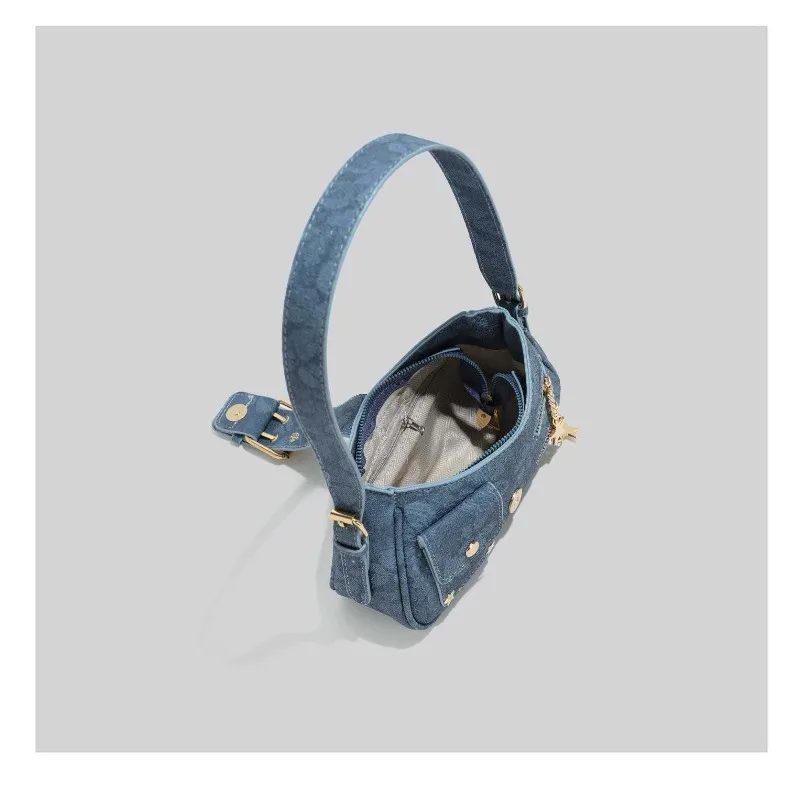 2026 New CEEKAY Denim Shoulder Bag, Y2K Style Hobo Bag with Belt Buckle Decor, Casual Underarm Bag for Women Trendy Denim Tote