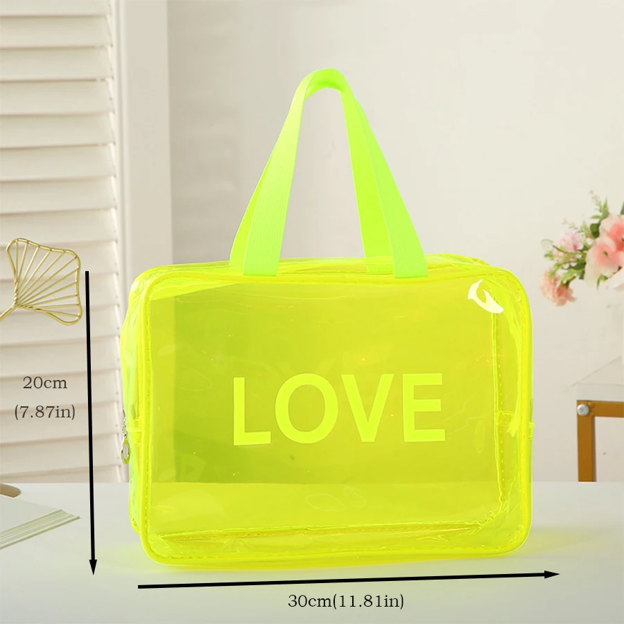Printed makeup bag - LOVE pattern - Transparent storage organizer for toiletries - Travel-friendly storage bag