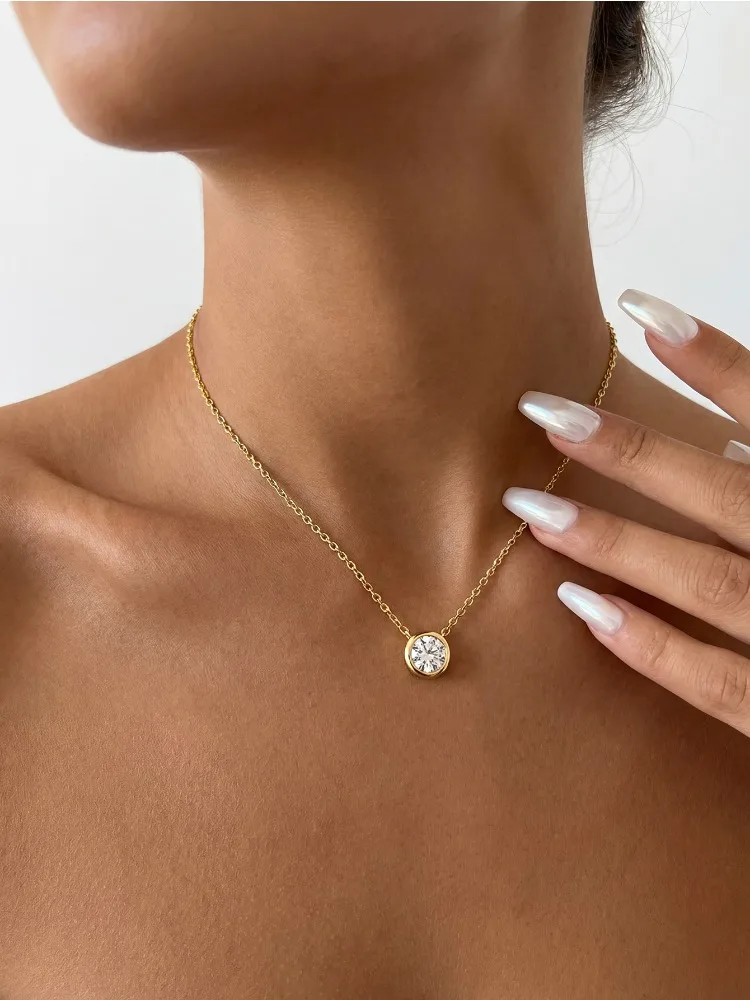 Personalized 1ct Moissanite Necklace for Woman Round Diamond Pendant Engagement Wedding Party Jewely New