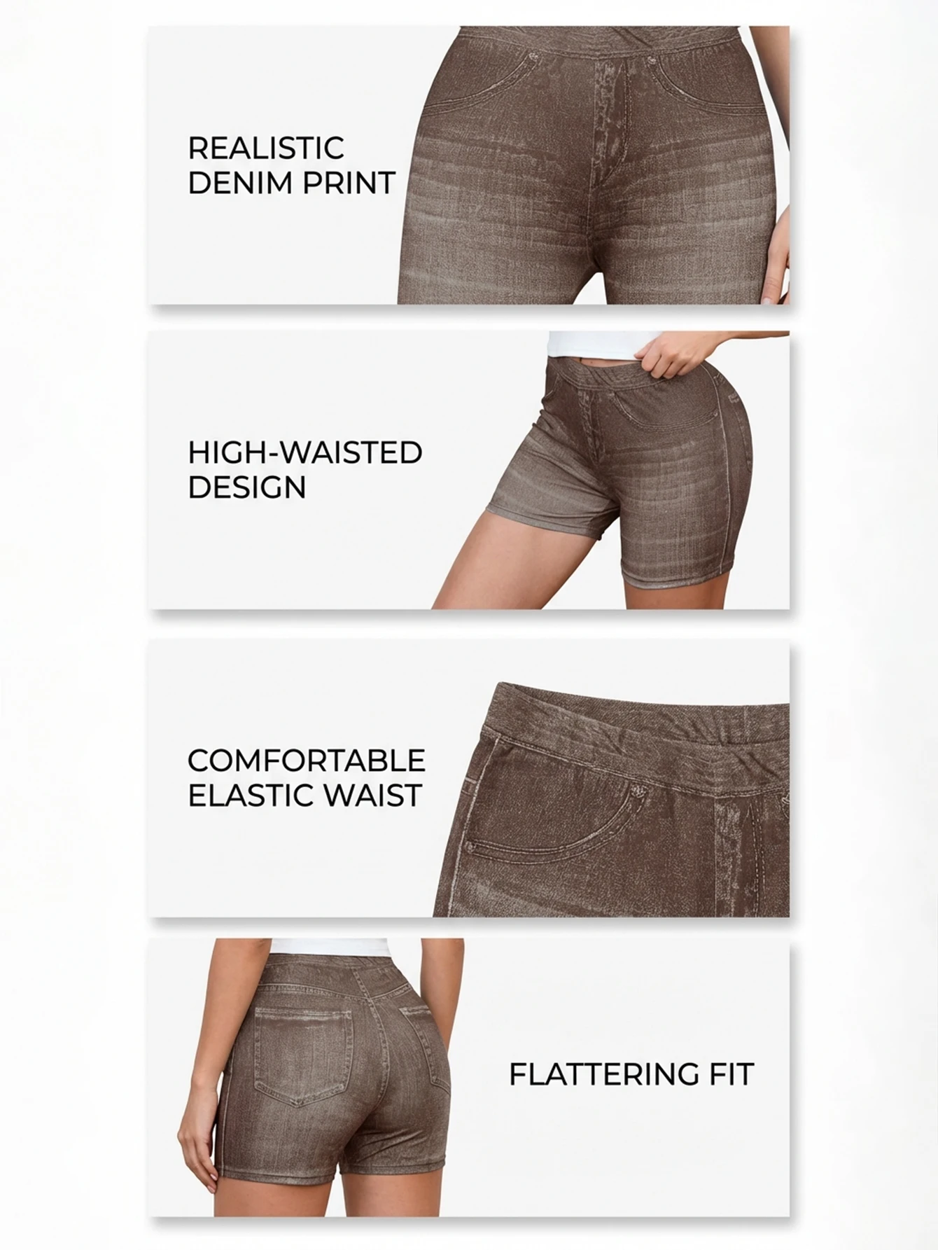 Women's High Waist Yoga Shorts Butt Lifting Fitness Workout Running Shorts Summer Slim Denim Look Casual Sports Shorts