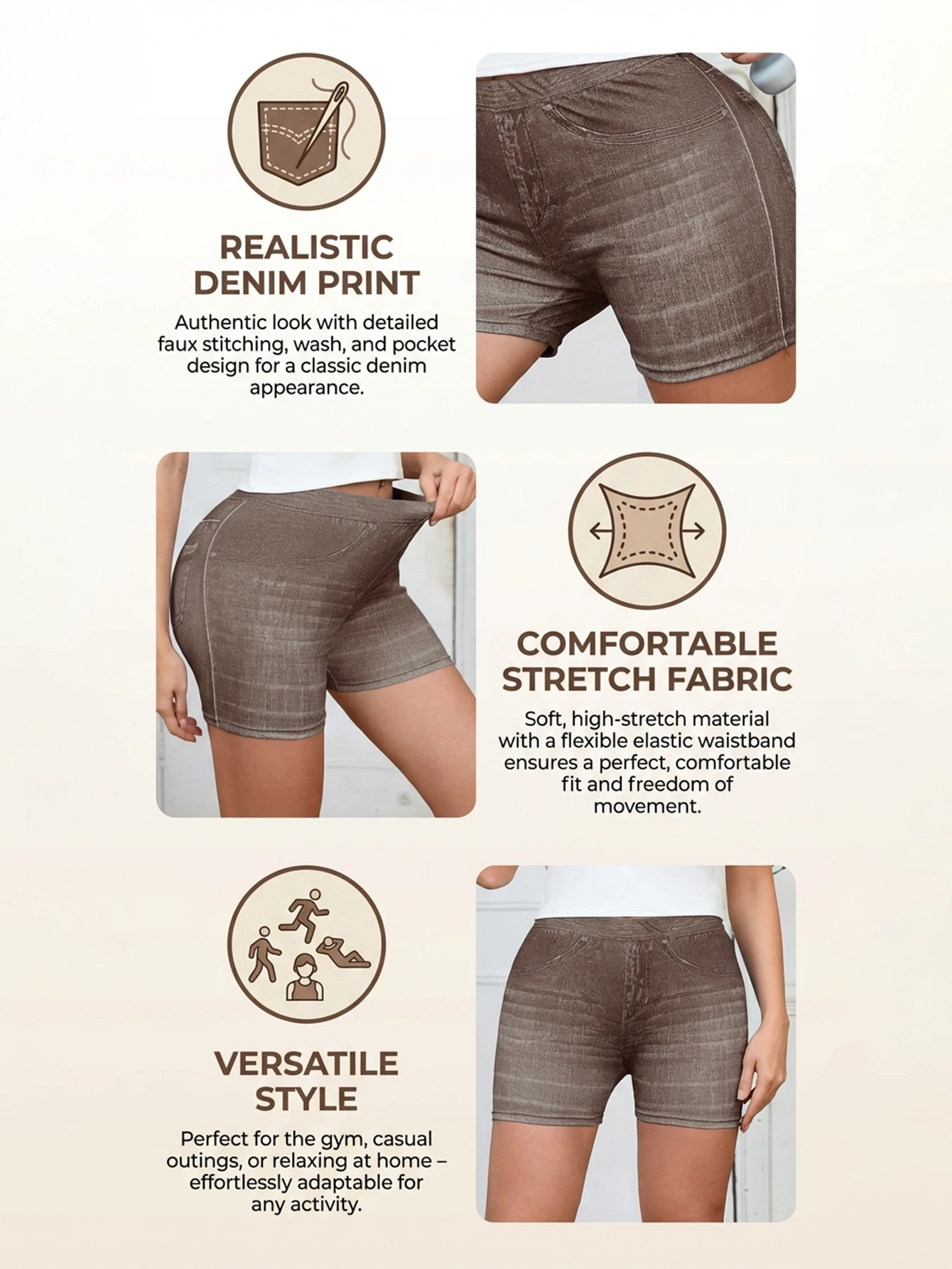 Women's High Waist Yoga Shorts Butt Lifting Fitness Workout Running Shorts Summer Slim Denim Look Casual Sports Shorts
