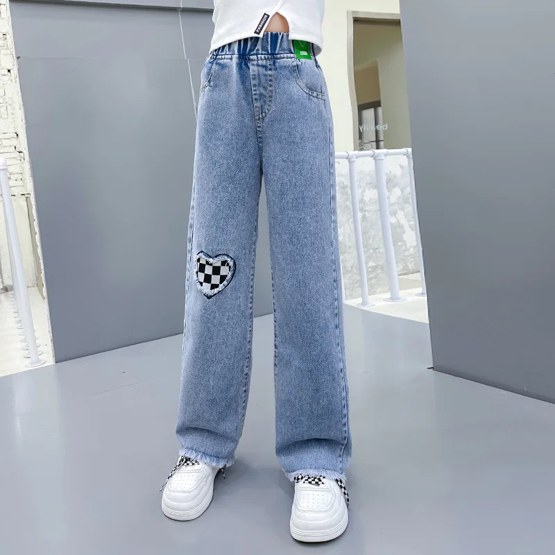 Girls Spring Jeans Children Wide-Leg Denim Pants Autumn Teenager Casual Loose Straight-Leg Trousers Kids Fashion Clothing